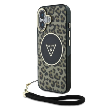 Guess IML Leopard Triangle Logo Strap iPhone 16 MagSafe hátlap tok, barna tok és táska