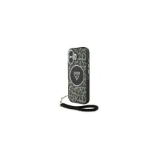 Guess IML Leopard Triangle Logo Strap iPhone 16 MagSafe hátlap tok, barna tok és táska