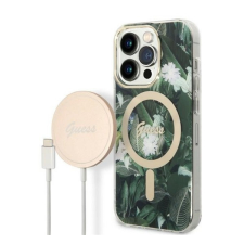 Guess Jungle MagSafe Apple iPhone 14 Pro Max hátlap tok, zöld + MagSafe töltő tok és táska