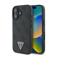 Guess Leather 4G Triangle Strass iPhone 16 Plus kemény hátlap tok, fekete GUHCP16MP4TDPK tok és táska
