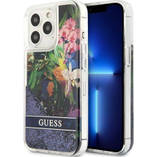Guess Liquid Glitter Flower Apple iPhone 13 Pro hátlap tok, kék (GUHCP13LLFLSB) tok és táska