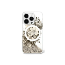 Guess Liquid Glitter Flower iPhone 16 Pro MagSafe kemény hátlap tok, bézs GUHMP16LLFMWTE tok és táska