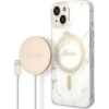 Guess Marble MagSafe Apple iPhone 14 Plus hátlap tok, fehér + MagSafe töltő (GUE002573)