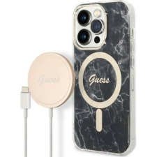 Guess Marble MagSafe Apple iPhone 14 Pro hátlap tok, fekete + MagSafe töltő (GUE002570) tok és táska