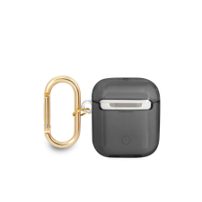 Guess Printed Stripe Apple Airpods tok, fekete fülhallgató, fejhallgató tok