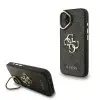 Guess PU 4G Metal Logo Apple iPhone 16 hátlap tok kitámasztható kamera peremmel, fekete-arany