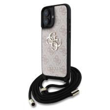 Guess PU 4G Metal Logo Crossbody Strap iPhone 16 hátlap tok, rózsaszín tok és táska