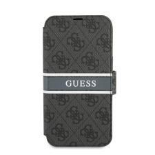 Guess PU 4G Printed Stripe Apple iPhone 13 Pro flip tok, szürke tok és táska