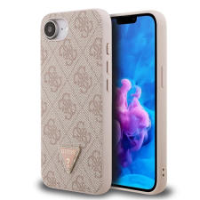 Guess PU 4G Strass Triangle Metal Logo tok iPhone 16e készülékhez rózsaszín tok és táska