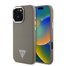 Guess PU Grained Triangle Logo tok iPhone 16 Pro Max készülékhez barna (901286) tok és táska