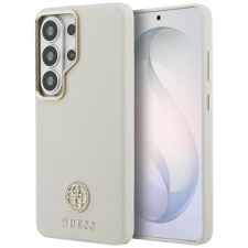 Guess Rhinestone Round Logo Samsung Galaxy S26 Ultra mágneses tok, MagSafe, bézs tok és táska