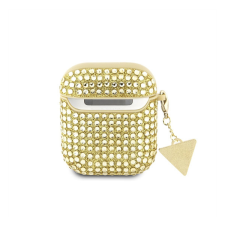 Guess Rhinestones Triangle Metal Logo Apple AirPods 1/2 tok, arany fülhallgató, fejhallgató tok