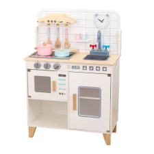 Gyerekeknek készült fa konyha kiegészítőkkel Montessori Baby Mix fehér konyhakészlet
