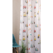 Gyerekmintás Autós fehér voila kész függöny markoló, traktor 180x200cm lakástextília