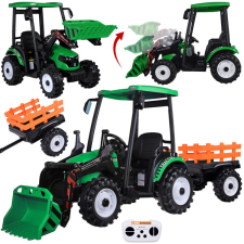  Gyermek elektromos traktor pótkocsival és funkcionális kanállal 24V zöld elektromos járgány