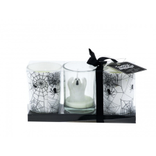 Gyertya &amp; Decor Halloween üveg gyertyatartó szett díszdobozban fehér-fekete gyertyatartó