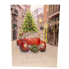 Gyertya &amp; Decor Világító ledes falikép karácsonyi piros bogár autó grafika, keretezett kép