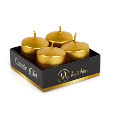  Gyertyaszett, arany, illatmentes. Mérete: 3,7x5 cm, súlya: 4x45 gr dekorációs kellék