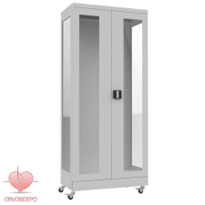  Gyógyszertároló szekrény, üvegfalú, két ajtós, görgős (fém 105) gyógyászati segédeszköz