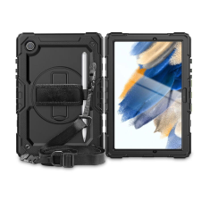 Haffner Samsung X200/X205 Galaxy Tab A8 10.5 ütésálló védőtok 360 fokos védelemmel, 4H kijelzővédő üveggel - Solid - fekete (ECO csomagolás) tablet tok