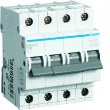 Hager MB450A Kismegszakító 4P, B-50A, 6kA/10kA, 4M villanyszerelés
