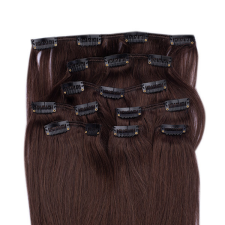 HairExtensionShop Csatos Emberi Póthaj Sötétbarna Színben 50cm (Szín #4) póthaj