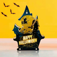 Halloween dekoráció LED, fa, többszínű, 16,5 x 23,5 cm dekoráció