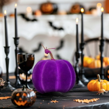 Halloween-i tök dekoráció - 16,5 cm - lila - habszivacs - glitteres dekoráció