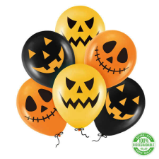 Halloween lufi ijesztő mintával - fekete/narancssárga - 6 darabos dekoráció