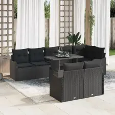 Hálószoba szett párnával 9 pcs Fekete Poli rattan kerti bútor