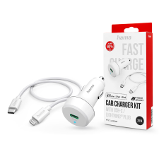 Hama szivargyújtó töltő adapter Type-C bemenettel + USB-C - Lightning kábel -   20W - HAMA Charger Kit with USB-C - Lightning Plug - fehér (201611) mobiltelefon kellék