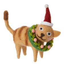 HANG ON filc karácsonyfadísz, Cica koszorúval karácsonyfadísz