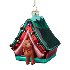 HANG ON üveg karácsonyfadísz, kutyaház karácsonyfadísz