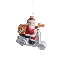 HANG ON üveg karácsonyfadísz, pizzafutár Mikulás karácsonyfadísz