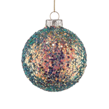 HANG ON üveggömb karácsonyfadísz flitterekkel, zöld-arany ? 8cm karácsonyfadísz