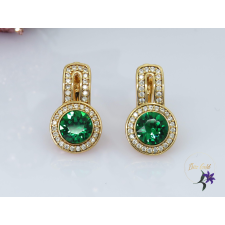  Hanni antallergén zöld kristályköves fülbevaló-18K fülbevaló