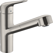 Hansgrohe Focus M42 Egykaros konyhai csaptelep kihúzható kifolyóval nemesacél felület 71814800 csaptelep