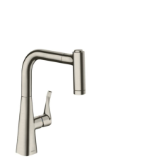 Hansgrohe Mosogató csaptelep Hansgrohe Metris kihúzható zuhannyal, 2 áram rozsdamentes acél megjelenés 73800800 csaptelep