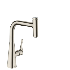 Hansgrohe Mosogató csaptelep Hansgrohe Metris Select M71 kihúzható zuhannyal rozsdamentes acél megjelenés 14857800 csaptelep