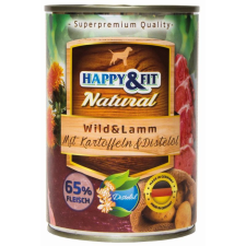 Happy&amp;Fit Natural Dog Konzerv Vadhús&amp;Bárány Burgonyával&amp;Sáfrányolajjal 400g kutyaeledel