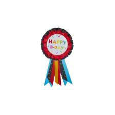  Happy B-day színes szalagos kitűző - 15 xm x 7,5 cm ajándéktárgy