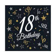 Happy Birthday 18 B&C szalvéta 20 db-os 33x33 cm party kellék