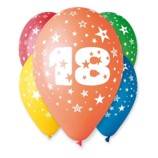 Happy Birthday 18 Star léggömb, lufi 5 db-os 12 inch (30cm) party kellék