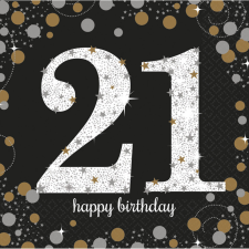 Happy Birthday 21 Gold szalvéta 16 db-os 33x33 cm papírárú, csomagoló és tárolóeszköz