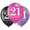  Happy Birthday 21 Pink léggömb, lufi 6 db-os 11 inch (27,5 cm)