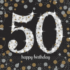 Happy Birthday 50 Gold szalvéta 16 db-os 33x33 cm papírárú, csomagoló és tárolóeszköz