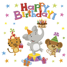 Happy Birthday Animals szalvéta 20 db-os 33x33 cm party kellék