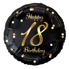 Happy Birthday black-gold 18 fólia lufi 36cm party kellék