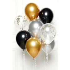  Happy Birthday black, gold, silver léggömb, lufi 8 db-os szett party kellék