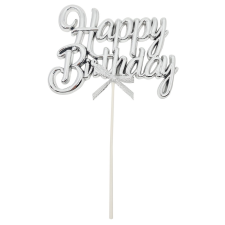  Happy Birthday feliratú torta dekoráció – Ezüst party kellék